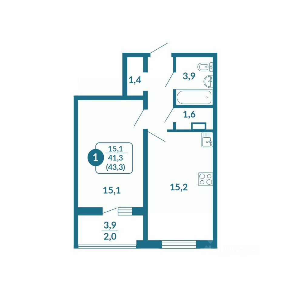 планировка квартиры 43 м2